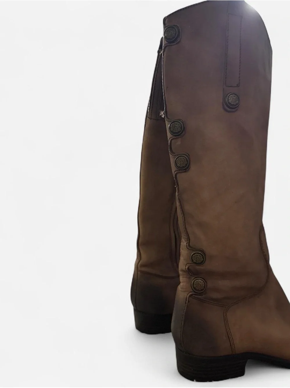 Arturo Chiang Tall Button-Trim Brown Leather Knee - High Riding Boots